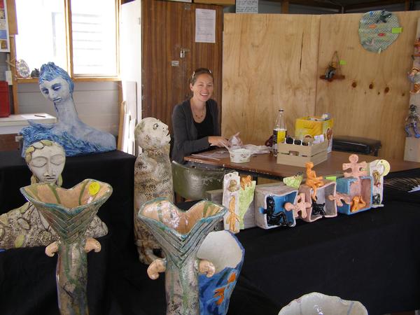 Justine Davies at work in the Clay Shed, Raglan Old School Arts Centre